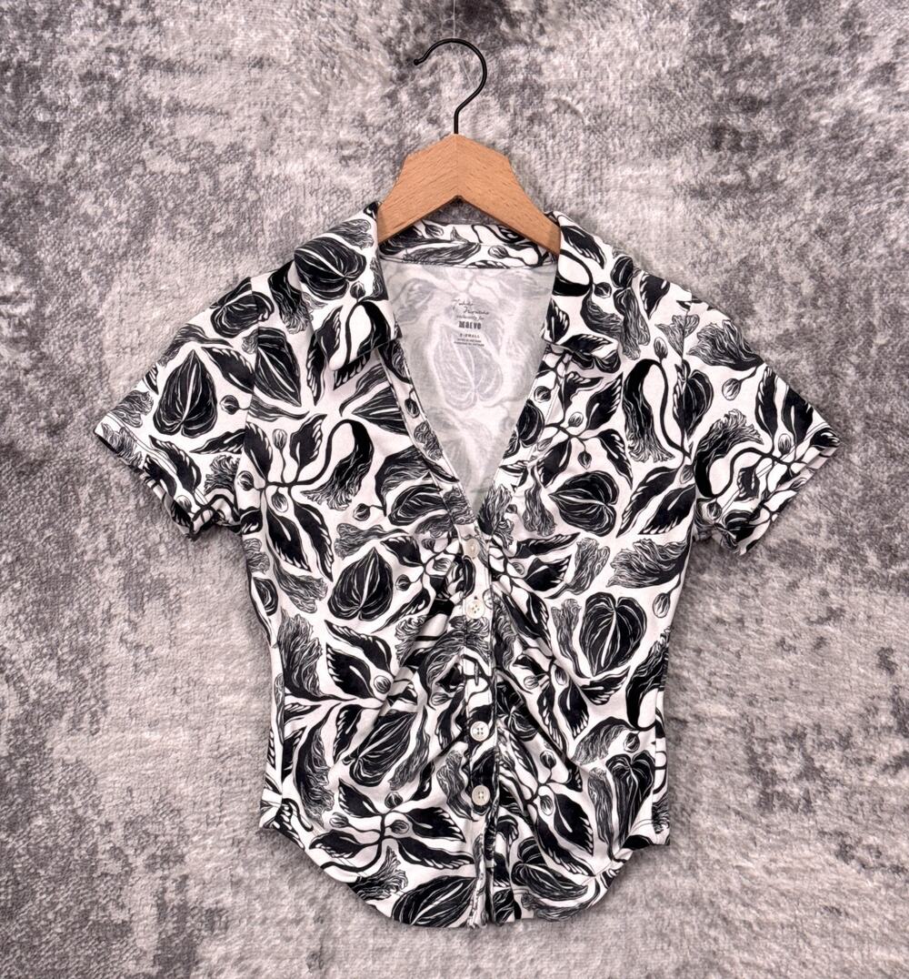Anthropologie Top XS Womens Maeve x Yukiko Noritake Art Floral Botanist Collared